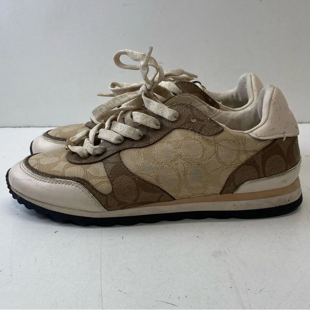 Coach Women's Cream Brown Low Top Sneakers Size 8.5
